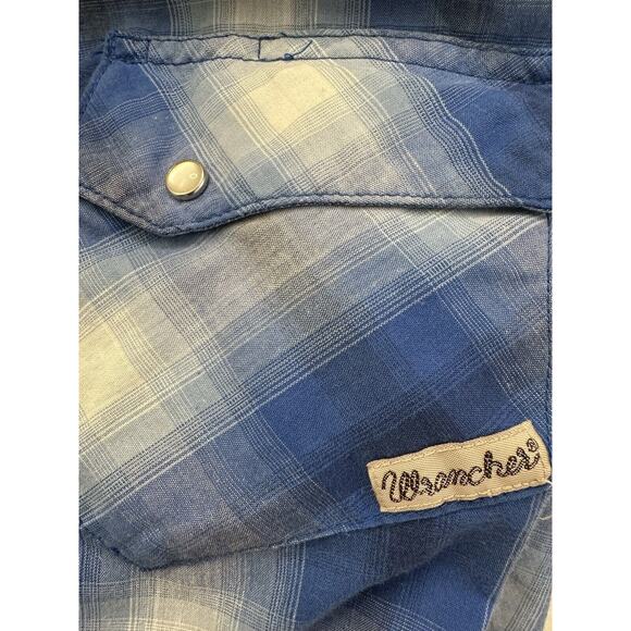 Vintage Wrancher by Wrangler Size medium Blue Pearl Snap Western Shirt - Picture 7 of 9